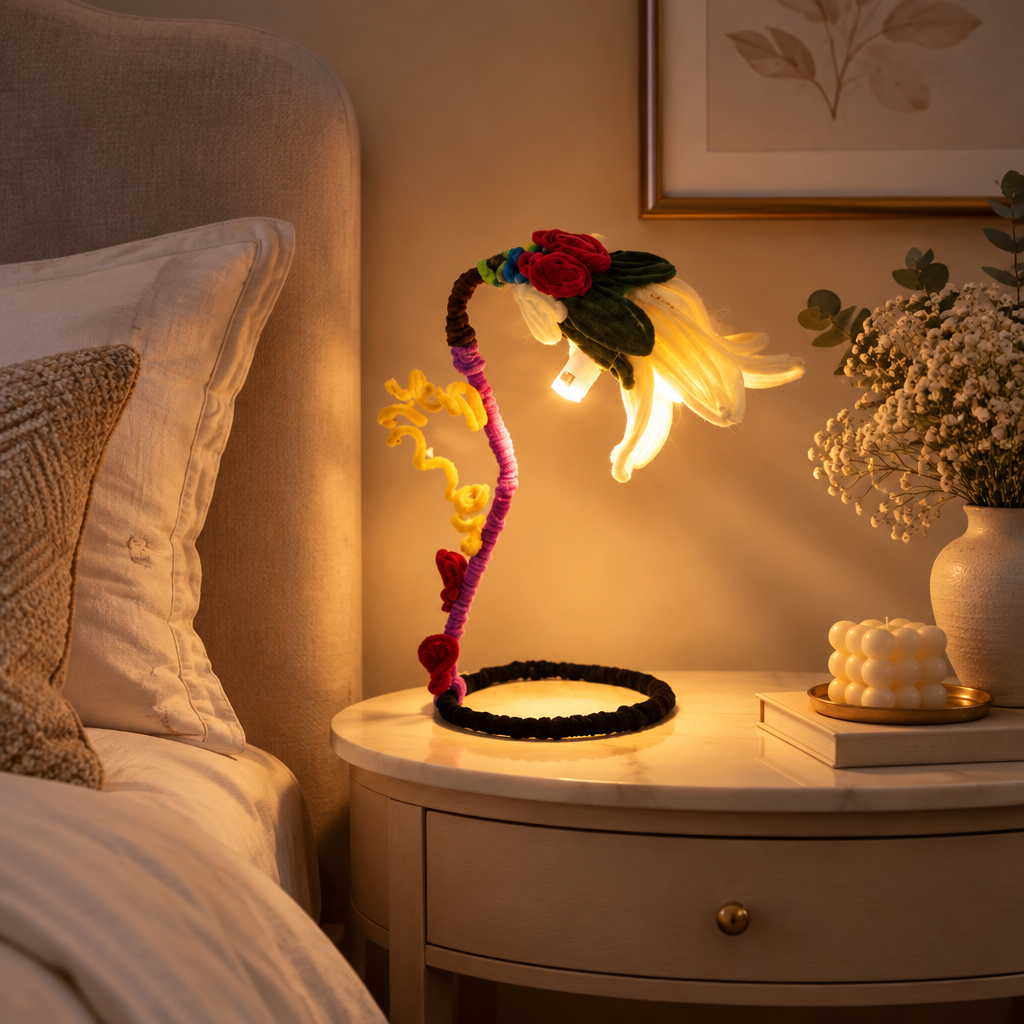floral lamp in a premium bedroom setting